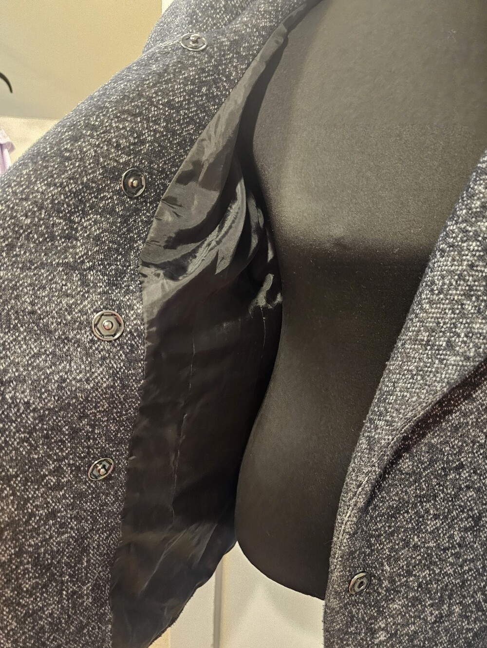 Women’s Black Heathered Double-Breasted Hooded Coat - Picture 7 of 10
